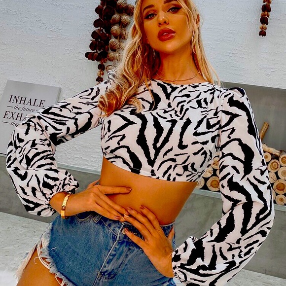 Zebra striped cut back crop top - Picture 1 of 2
